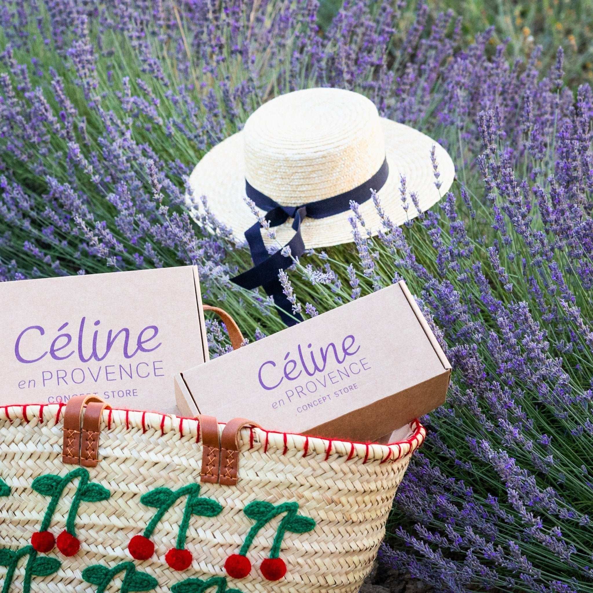 A customisable gift box from Céline en Provence with various Provençal products, ready to be filled by the customer.