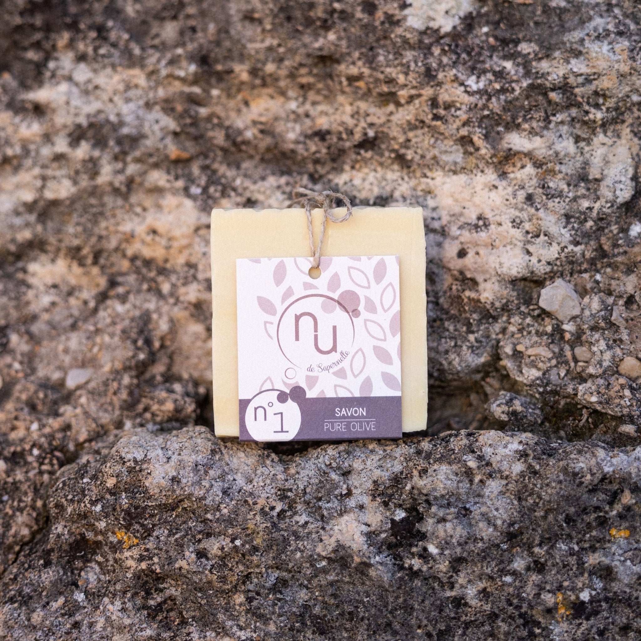 A bar of pure olive oil soap from Provence, made with just four simple ingredients for gentle, everyday use on all skin types