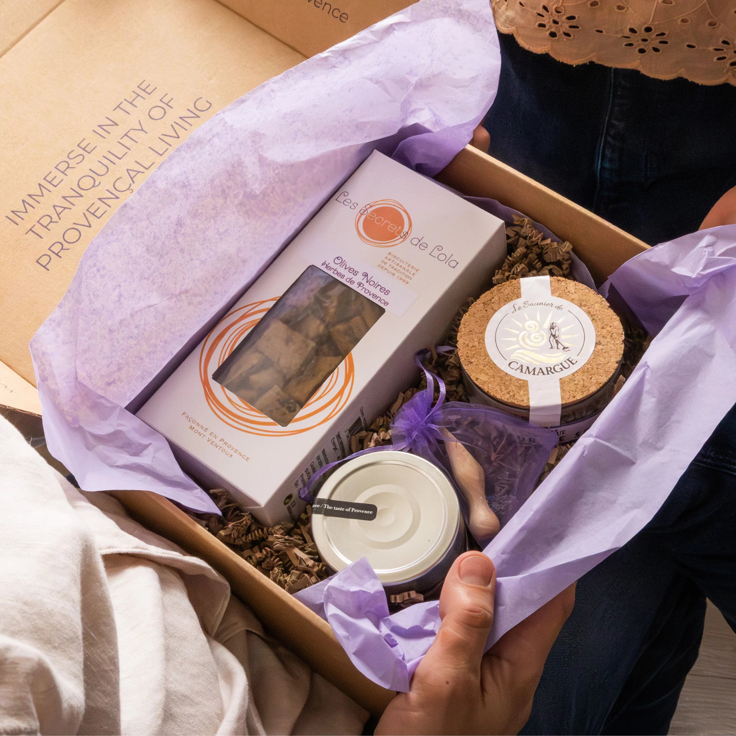 Provençal Apéro Father's Day selection with organic black tapenade, Camargue Fleur de Sel and black olive biscuits with rosemary and vintage radio