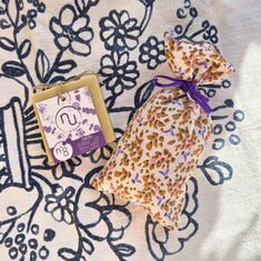 Thank You Teacher gift box variant A close-up with lavender soap and floral lavender pouch, Provençal end of year gift